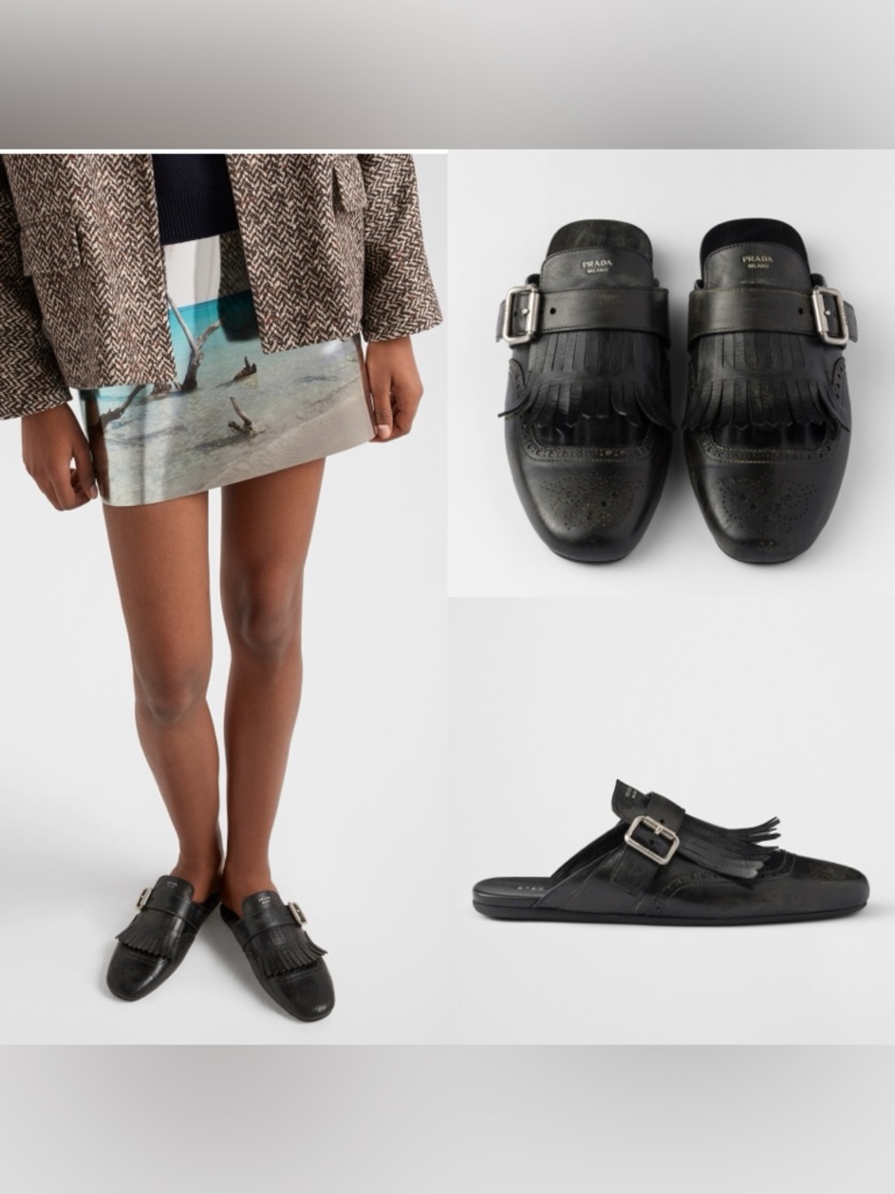 Prada Shuffle fringed leather mules $1,290 36.5